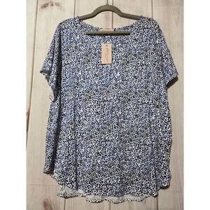 Philosophy Woman 3X White Blue Red Floral Print Rayon Spandex Tunic Top